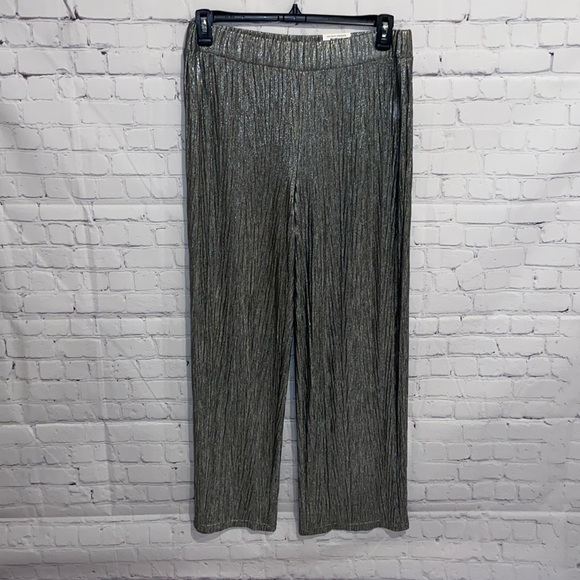JM Collection Wide Leg Metallic Textured Pull On Pants. Black Silver Party. Sz M - Picture 1 of 8